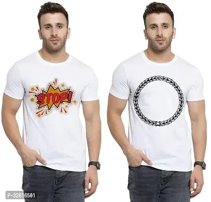 Stylish Polycotton White Printed Tees For Men Pack of 2