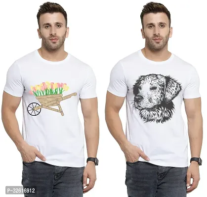 Reliable White Polycotton Printed Round Neck Tshirt For Men Pack Of 2