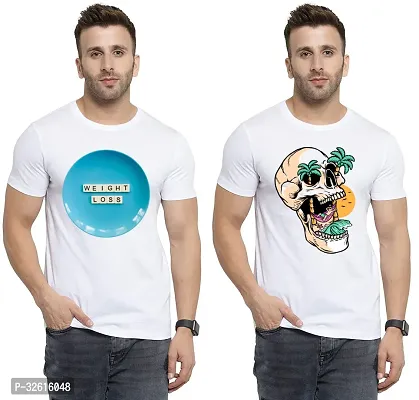 Reliable White Polycotton Printed Round Neck Tshirt For Men Pack Of 2-thumb0