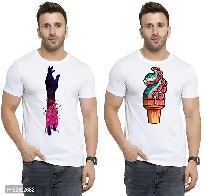 Stylish White Polycotton Printed T-Shirt For Men Pack Of 2-thumb0