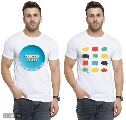 Reliable White Polycotton Printed Round Neck Tshirt For Men Pack Of 2