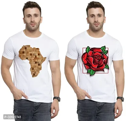 Stylish White Polycotton Printed T-Shirt For Men Pack Of 2