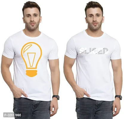 Reliable White Polycotton Printed Round Neck Tshirt For Men Pack Of 2