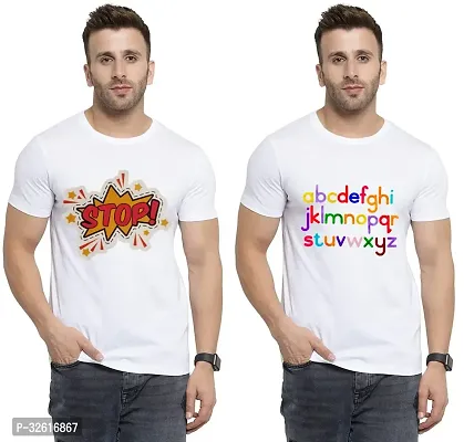 Stylish Polycotton White Printed Tees For Men Pack of 2