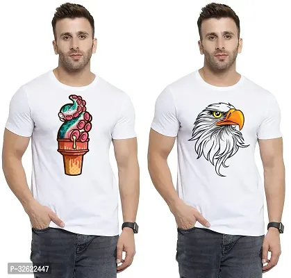 Stylish White Polycotton Printed T-Shirt For Men Pack Of 2-thumb0