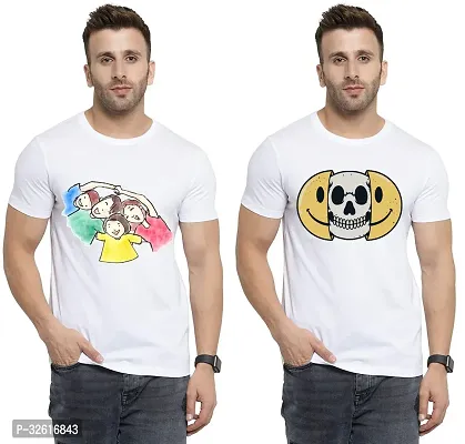 Reliable White Polycotton Printed Round Neck Tshirt For Men Pack Of 2-thumb0