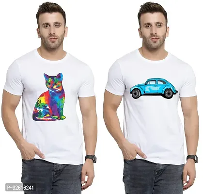 Stylish Polycotton White Printed Tees For Men Pack of 2