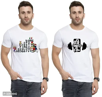 Reliable White Polycotton Printed T-Shirts For Men Pack Of 2