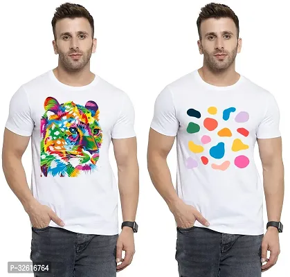 Reliable White Polycotton Printed Round Neck Tshirt For Men Pack Of 2-thumb0