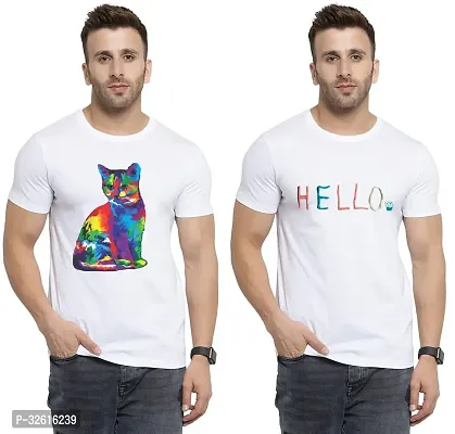 Stylish Polycotton White Printed Tees For Men Pack of 2