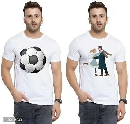 Reliable Polycotton Printed Round Neck Tees For Men Pack Of 2