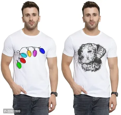 Stylish White Polycotton Printed T-Shirt For Men Pack Of 2-thumb0