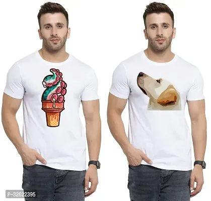 Stylish White Polycotton Printed T-Shirt For Men Pack Of 2-thumb0