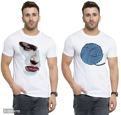 Reliable White Polycotton Printed T-Shirts For Men Pack Of 2