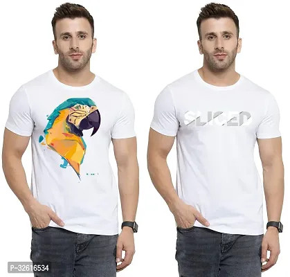 Reliable White Polycotton Printed Round Neck Tshirt For Men Pack Of 2