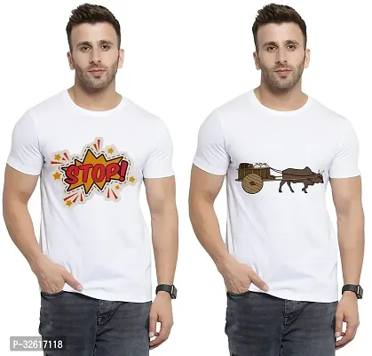 Stylish Polycotton White Printed Tees For Men Pack of 2