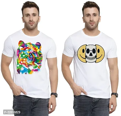 Reliable White Polycotton Printed Round Neck Tshirt For Men Pack Of 2-thumb0