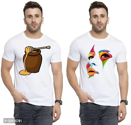 Reliable White Polycotton Printed Round Neck Tshirt For Men Pack Of 2-thumb0