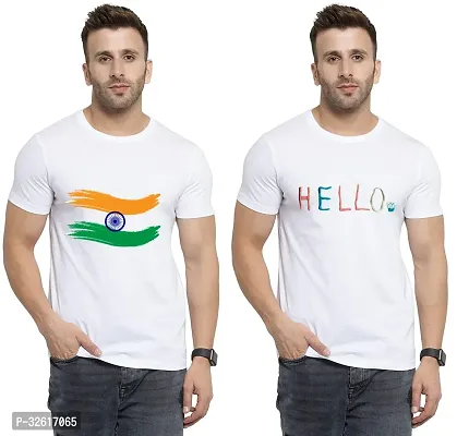 Reliable White Polycotton Printed Round Neck Tshirt For Men Pack Of 2