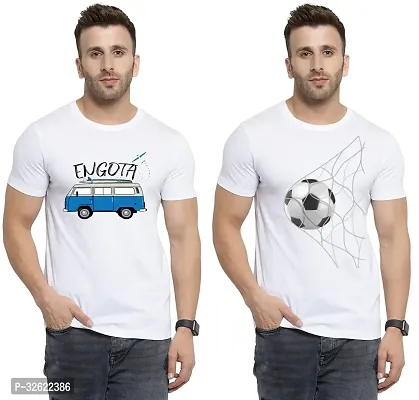 Stylish White Polycotton Printed T-Shirt For Men Pack Of 2-thumb0