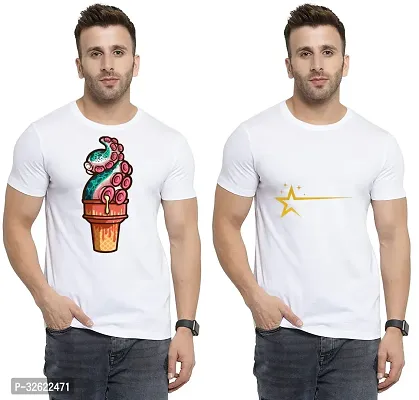 Stylish White Polycotton Printed T-Shirt For Men Pack Of 2-thumb0