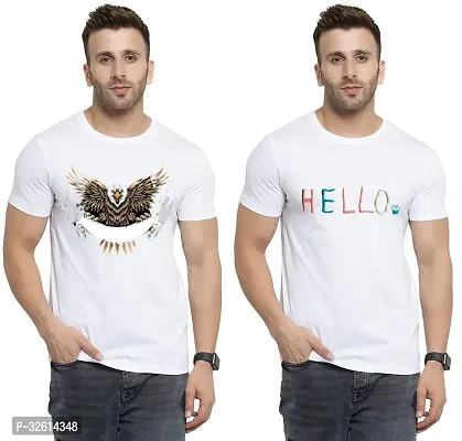 Elite White Polycotton Printed Round Neck Tees For Men- Pack Of 2-thumb0