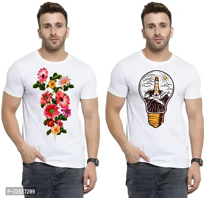 Stylish White Polycotton Round Neck T-Shirt For Men Pack Of 2-thumb0