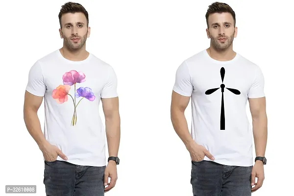 Reliable White Polycotton Printed Round Neck Tshirt For Men Pack Of 2-thumb0