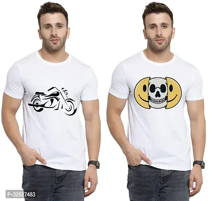 Stylish White Polycotton Round Neck T-Shirt For Men Pack Of 2-thumb0