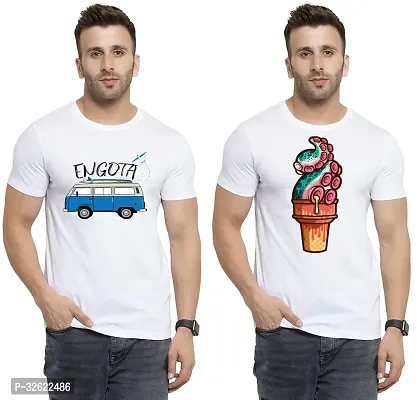 Stylish White Polycotton Printed T-Shirt For Men Pack Of 2-thumb0