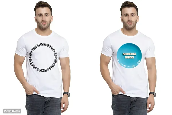 Reliable White Polycotton Printed Round Neck Tshirt For Men Pack Of 2-thumb0