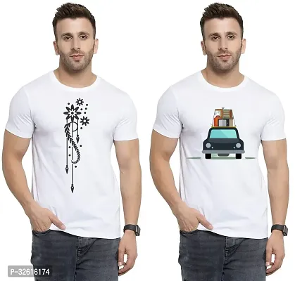 Stylish Polycotton White Printed Tees For Men Pack of 2-thumb0