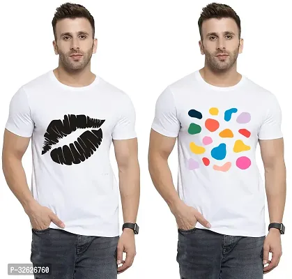 Stylish White Polycotton Round Neck T-Shirt For Men Pack Of 2-thumb0