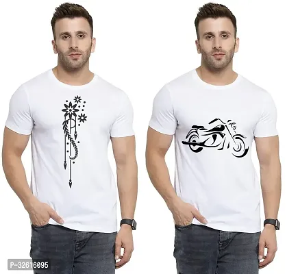 Stylish Polycotton White Printed Tees For Men Pack of 2-thumb0