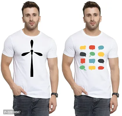 Reliable White Polycotton Printed Round Neck Tshirt For Men Pack Of 2-thumb0