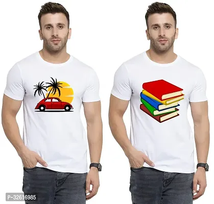 Stylish Polycotton White Printed Tees For Men Pack of 2