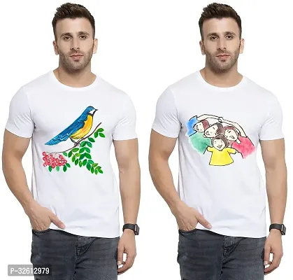 Reliable White Polycotton Printed T-Shirts For Men Pack Of 2