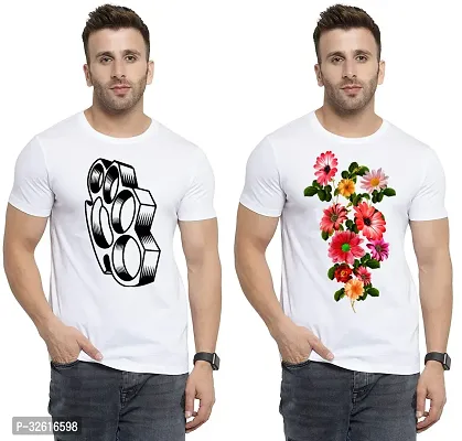 Reliable White Polycotton Printed Round Neck Tshirt For Men Pack Of 2