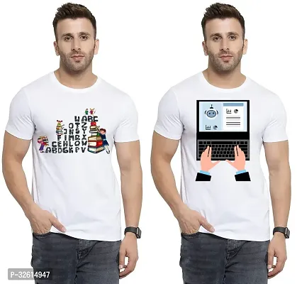 Reliable White Polycotton Printed T-Shirts For Men Pack Of 2