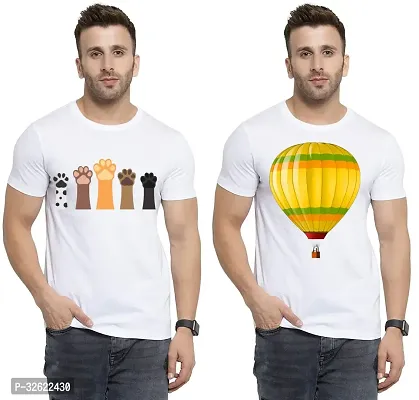 Stylish White Polycotton Printed T-Shirt For Men Pack Of 2-thumb0