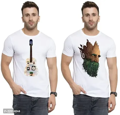 Reliable White Polycotton Printed T-Shirts For Men Pack Of 2