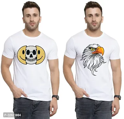 Stylish White Polycotton Printed T-Shirt For Men Pack Of 2