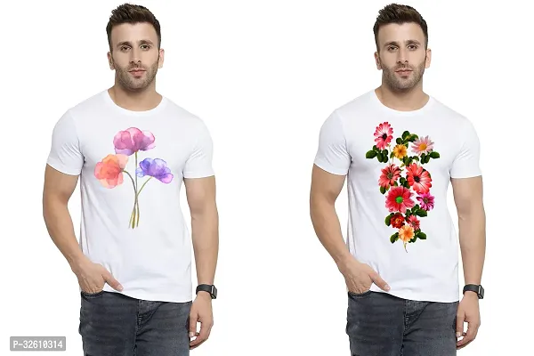 Reliable White Polycotton Printed Round Neck Tshirt For Men Pack Of 2-thumb0