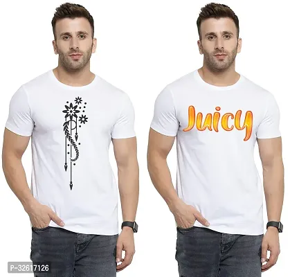 Stylish Polycotton White Printed Tees For Men Pack of 2-thumb0