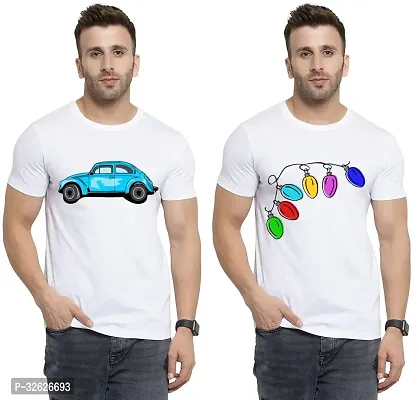 Stylish White Polycotton Round Neck T-Shirt For Men Pack Of 2-thumb0