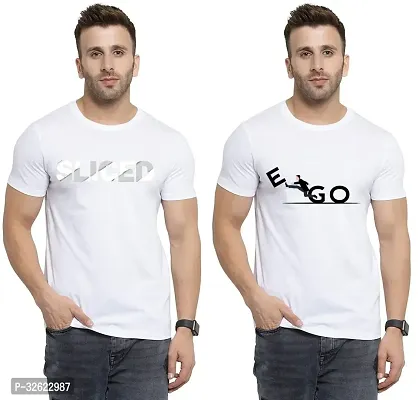 Stylish White Polycotton Printed T-Shirt For Men Pack Of 2-thumb0