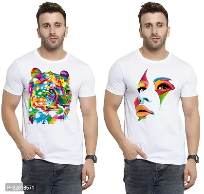 Reliable White Polycotton Printed Round Neck Tshirt For Men Pack Of 2-thumb0