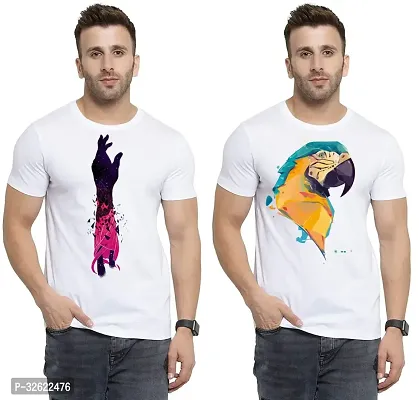 Stylish White Polycotton Printed T-Shirt For Men Pack Of 2