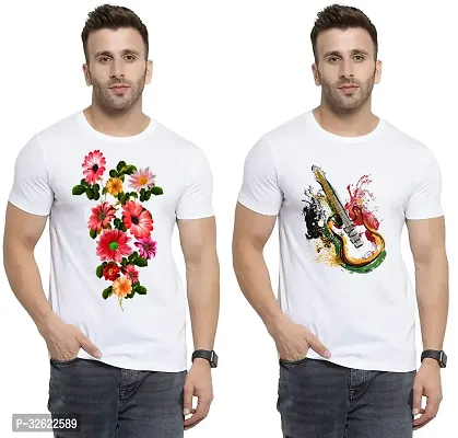 Stylish White Polycotton Printed T-Shirt For Men Pack Of 2-thumb0