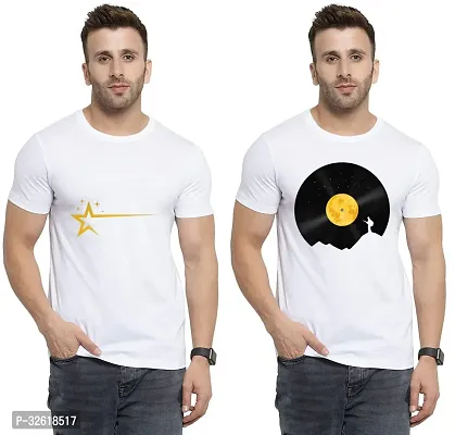 Reliable Polycotton Printed Round Neck Tees For Men Pack Of 2